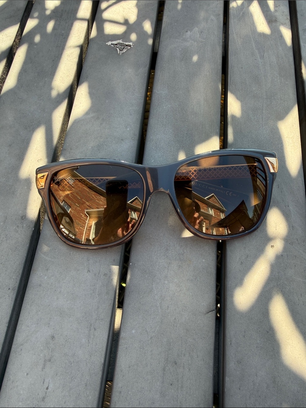 Authentic Gucci Grey Tortoiseshell Sunglasses with Gold Accents vintage